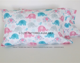 Toddler-Travel Pillow Case Pair/Cute pillow case prints/Travel Pillow Case PAIR/Cotton Toddler Pillow Case PAIR/