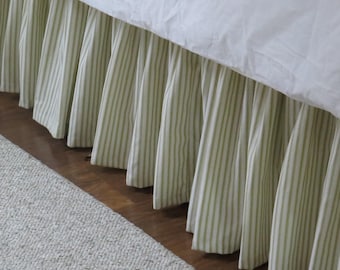 Ticking Stripe Dust Ruffle/Bedskirt/Green Ticking Dust Ruffle/Dust Ruffle/Ticking Green