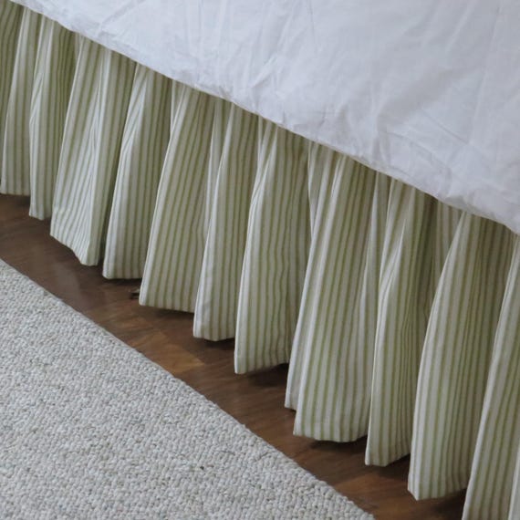 Ticking Stripe Dust Ruffle/Bedskirt/Green Ticking Dust Ruffle/Dust Ruffle/Ticking Green