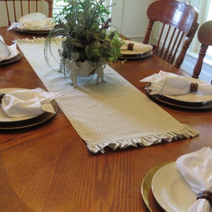 Ruffled Ticking Stripe Table Runner/Farmhouse Ticking Stripe Ruffled Table Runner/Table Runner/Ticking Stripe, Ruffled Table Runner
