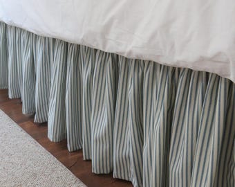 Ticking Stripe Dust Ruffle/Bedskirt/Blue Ticking Dust Ruffle/Dust Ruffle/Ticking Blue