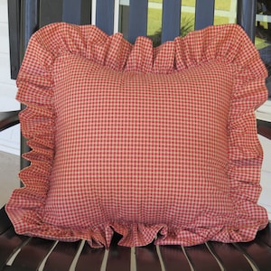 Antique red gingham check ruffled Pillow Cover/Cotton Pillow Cover/Gingham  Ruffled Pillow Cover/Available with or without pillow insert