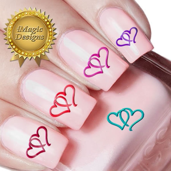 Valentine Waterslide Nail Decals Stickers, Heart Nail Art Tattoos, Two Hearts As One, Nail Tattoos