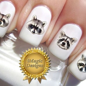 Nail Decals, Water Slide Nail Stickers, Racoon, Nail Tattoos
