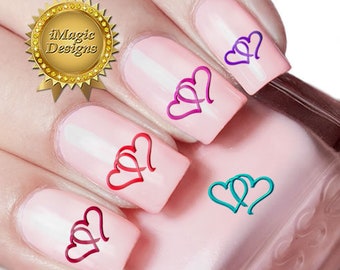 Valentine Waterslide Nail Decals Stickers, Heart Nail Art Tattoos, Two Hearts As One, Nail Tattoos