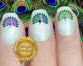 Nail Decals Stickers, Water Slide Nail Transfer, Peacock, Nail Tattoos