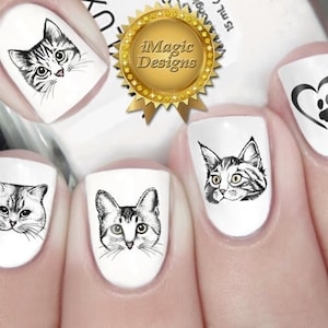 Nail Decals, Water Slide Nail Transfers, Cats Simple Art Nail Stickers, Nail Tattoos