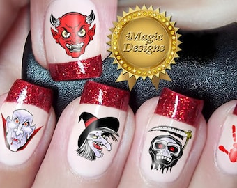 Halloween Nail Stickers, Waterslide Nail Decals, Halloween Evil Monsters, Nail Tattoos