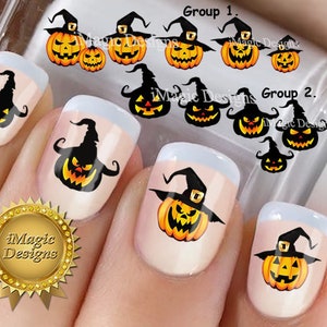 Halloween Nail Decals, Halloween Waterslide Nail Stickers, Pumpkin in a Hat, Nail Tattoos
