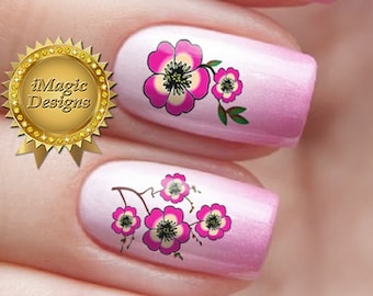 Water Slide Nail Decals Stickers, Nail Art Transfers, Cherry Blossom, Nail Tattoos