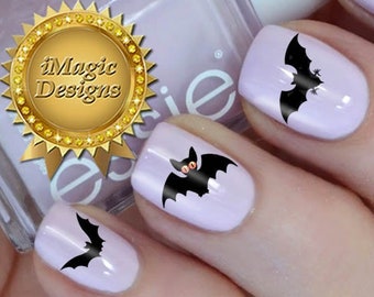 Halloween Nail Stickers Tattoos, Waterslide Nail Decals, Bats, Nail Tattoos