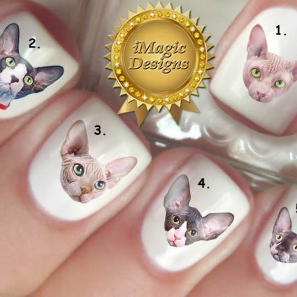 Nail Decals, Water Slide Nail Stickers, Beautiful Sphynx Cat, Nail Tattoos