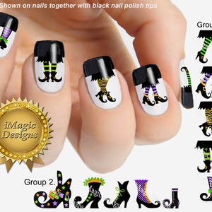 Halloween Nail Tattoo Stickers, Waterslide Nail Decals, Witch Fashionista or Shoe Boutique, Nail Tattoos
