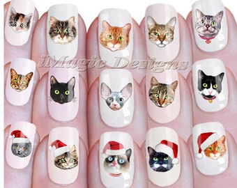 Cat Nail Stickers, Water Slide Nail Decals, Nail Tattoos, Cat Lover, Nail Tattoos