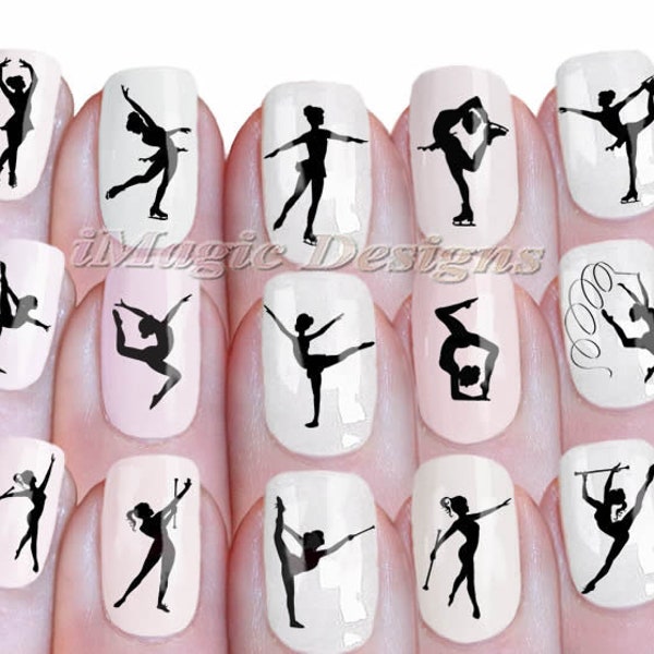 Nail Decals, Water Slide Nail Stickers, Figure Skating, Gymnastics or Twirling, Nail Tattoos