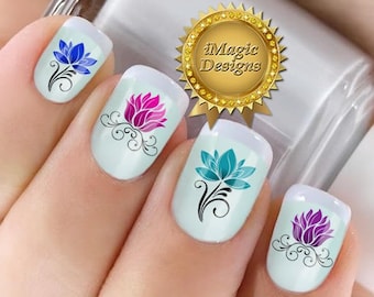 Elegant Nail Decals Stickers, Flower Waterslide Nail Transfers, Lily, Nail Tattoos