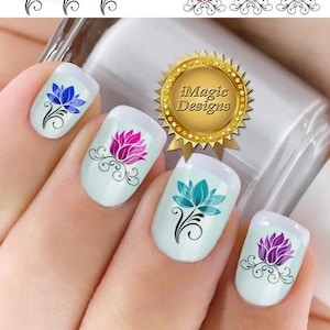 Elegant Nail Decals Stickers, Flower Waterslide Nail Transfers, Lily, Nail Tattoos
