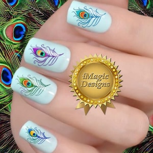 Wasserschiebefolie Sticker, Wasserschiebefolie Sticker, Pfauenfeder Sticker, Nageltattoos