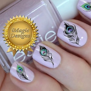 Nail Art Decals, Wasserschiebefolie Sticker, Pfauenfedern schwarz, Nailart