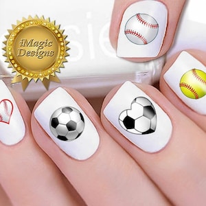 Nail Stickers, Water Slide Nail Decals, Softball, Baseball or Soccer Ball Heart, Nail Tattoos