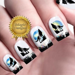 Waterslide Nail Decals, Nail Stickers, Howling Wolf, Nail Tattoos