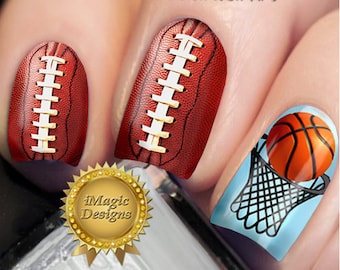 Nail Wraps, Waterslide Full Nail Art Decals, Stickers, Football or Basketball, Nail Tattoos