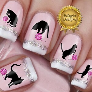 Nail Stickers Tattoos, Water Slide Nail Decals, Playful Cat, Nail Tattoos