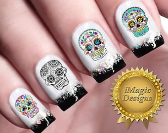 Nail Stickers, Waterslide Nail Decals, Sugar Skull, Nail Tattoos