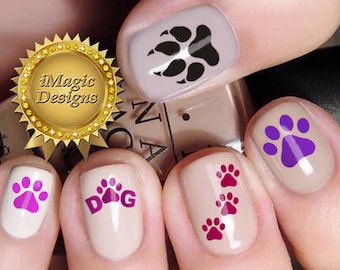 Waterslide Nail Art Decals, Nail Stickers, Dog Paw Prints, Nail Tattoos