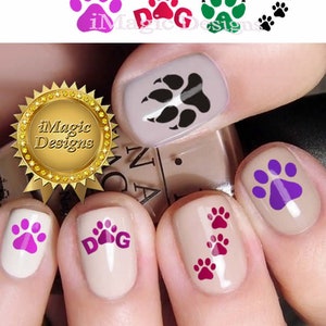 Waterslide Nail Art Decals, Nail Stickers, Dog Paw Prints, Nail Tattoos