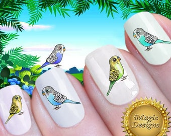 Waterslide Nail Decals Stickers, Bird Nail Art Transfer, Budgie, Nail Tattoos