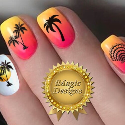 Waterslide Nail Decals Tropical Nail Stickers Palm Trees or Etsy