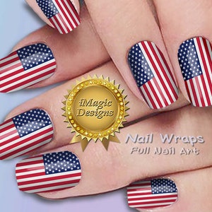 Adesivi per unghie, adesivi per unghie intere effetto acqua, bandiera USA, tatuaggi per unghie, bandiera americana