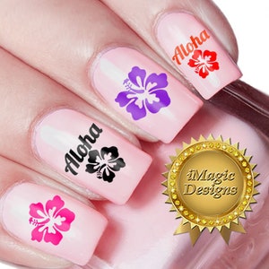 Water Slide Nail Decals, Stickers, Nail Art Transfers, Hibiscus or Aloha Hibiscus, Nail Tattoos