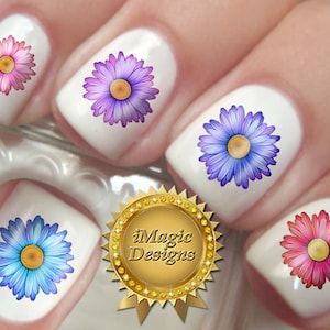 Nail Decals, Water Slide Nail Transfer Stickers, Asters, Nail Tattoos