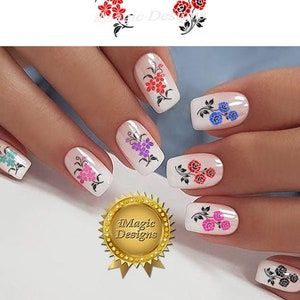 Nail Decals, Water Slide Nail Transfers Stickers, Flower Ornament, Nail Tattoos