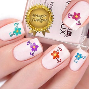 Elegant Nail Decals, Water Slide Nail Stickers, Flower Border, Nail Tattoos