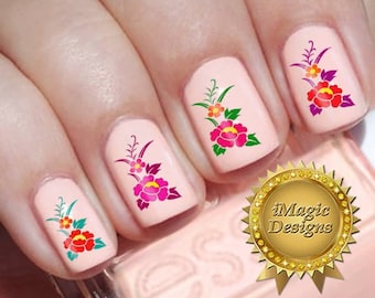 Nail Decals Stickers, Water Slide Nail Art, Flower Arrangement, Nail Tattoos