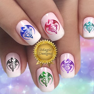 Celtic Nail Decals Stickers, Water Slide Nail Art Transfers, Celtic Dragon, Nail Tattoos