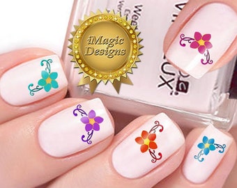 Elegant Nail Decals, Water Slide Nail Stickers, Flower Border, Nail Tattoos