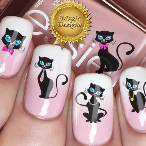 Nail Stickers Tattoos Water Slide Nail Decals Playful Cat - Etsy