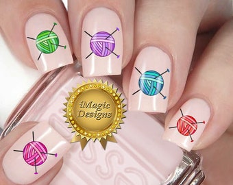 Nail Art Decals Stickers, Water Slide, Easy Nail Transfer, Yarn & Needles, Nail Tattoos