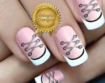 Nail Decals, Water Slide Nail Transfers Stickers, Tennis Shoe Lace, Nail Tattoos