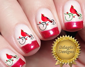 Waterslide Nail Decals Stickers, Bird Nail Art Transfer, Cardinal Ornament, Nail Tattoos