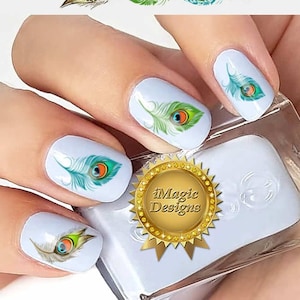 Nail Art Decals, Wasserschiebefolie Nagel Sticker, Pfauenfedern, Nail Tattoos