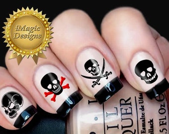 Nagelklistermärken, Vattenrutschkana Nageldekaler, Dödskalle, Nageltatueringar