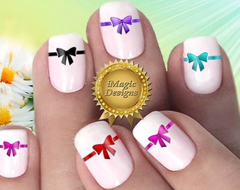 Nail Decals, Water Slide Nail Transfer Stickers, Silk Bow Ribbon, Nail Tattoos