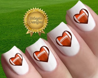 Nail Decals, Water Slide Nail Stickers, Football Heart, Nail Tattoos