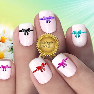 Nail Decals, Water Slide Nail Transfer Stickers, Silk Bow Ribbon, Nail Tattoos