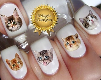 Cat Nail Stickers, Water Slide Nail Decals, Nail Tattoos, Kittens, Nail Tattoos